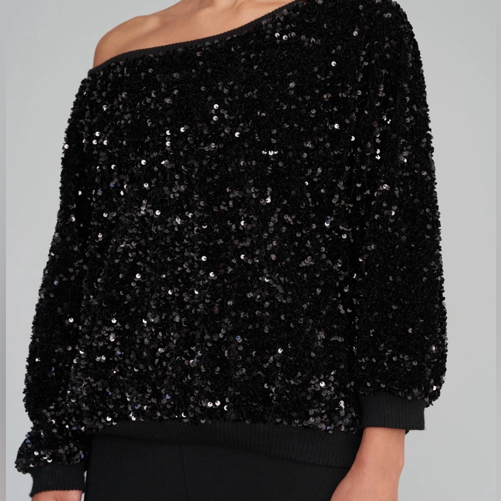 LE SUPERBE Frolic Room NWT Black Sequin Off Shoulder Mob Wife Revolve Oversized